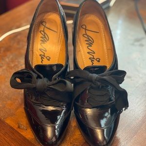 Lanvin patent leather tie pumps